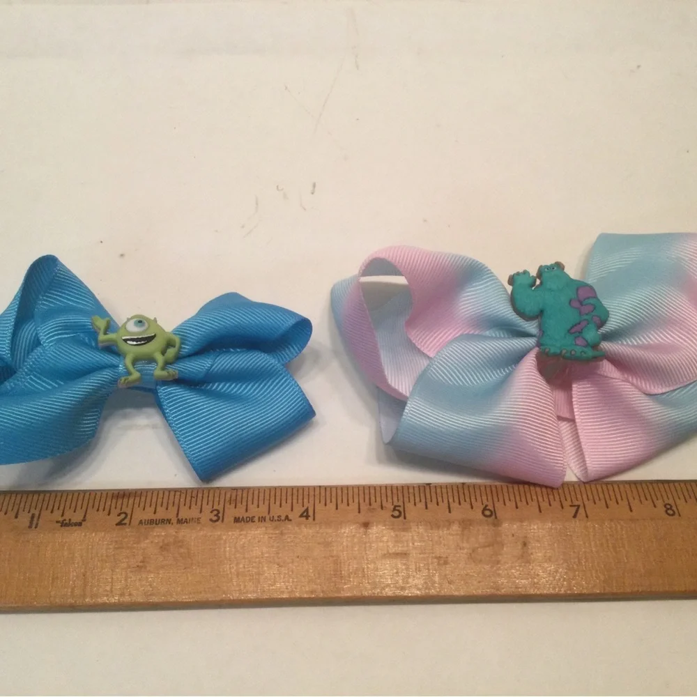 Pixar Monster Inc Hair Bow Clip Sully Mike Barrette Pony Tail Blue And Pink.